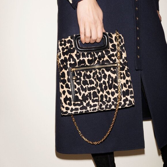 RARE 🔥- Maje Small Leopard Print Handbag Gold Chain Strap - Picture 2 of 9